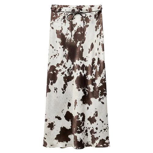 Boogzel Apparel Cow Print Satin Maxi Skirt
