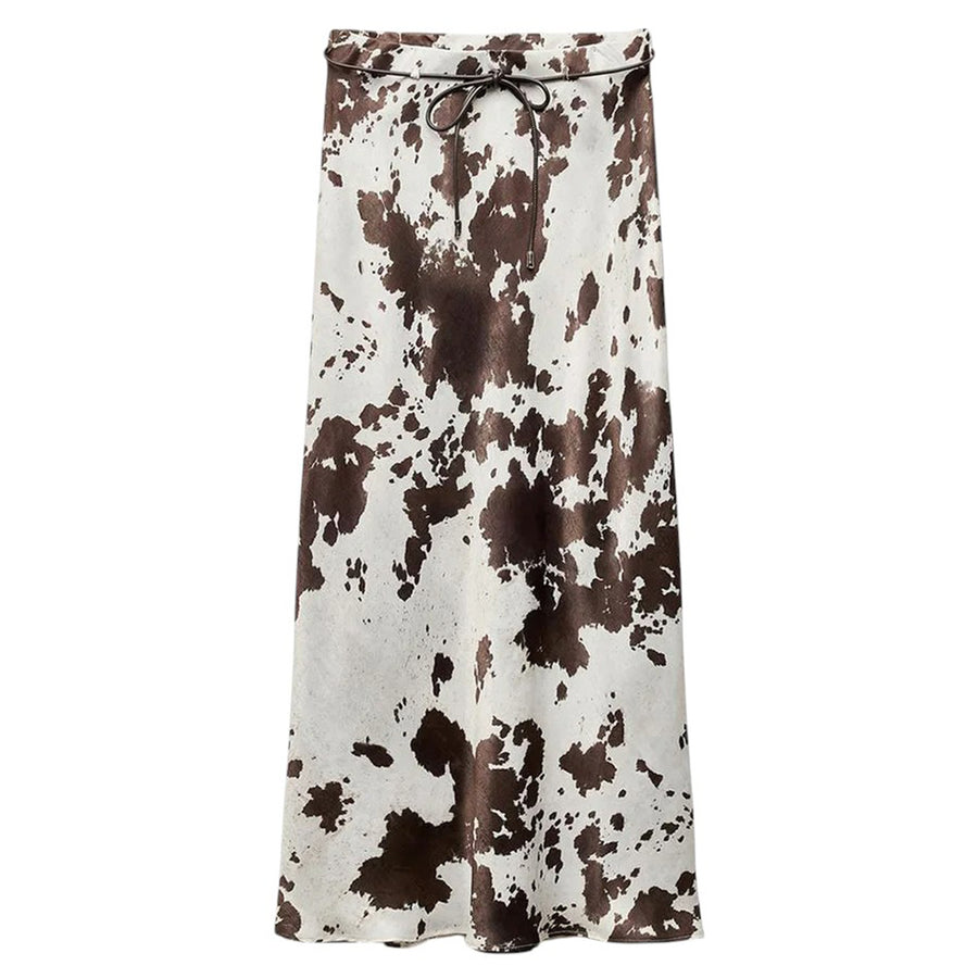 Boogzel Apparel Cow Print Satin Maxi Skirt