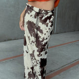 Boogzel Apparel Cow Print Satin Maxi Skirt, view 2