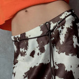 Boogzel Apparel Cow Print Satin Maxi Skirt, view 4