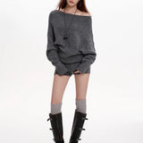Boogzel Apparel Cozy Days Off-Shoulder Loose Sweater, view 4