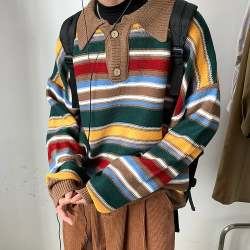 Boogzel Apparel Cozy Up Striped Collar Sweater