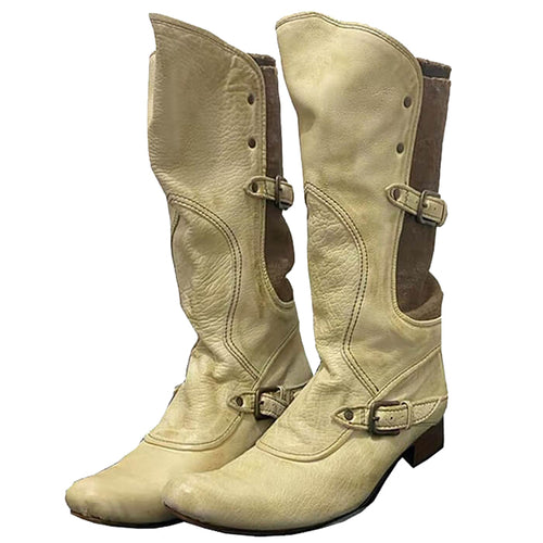 Boogzel Apparel Cream Cowboy Boots with Buckle Straps