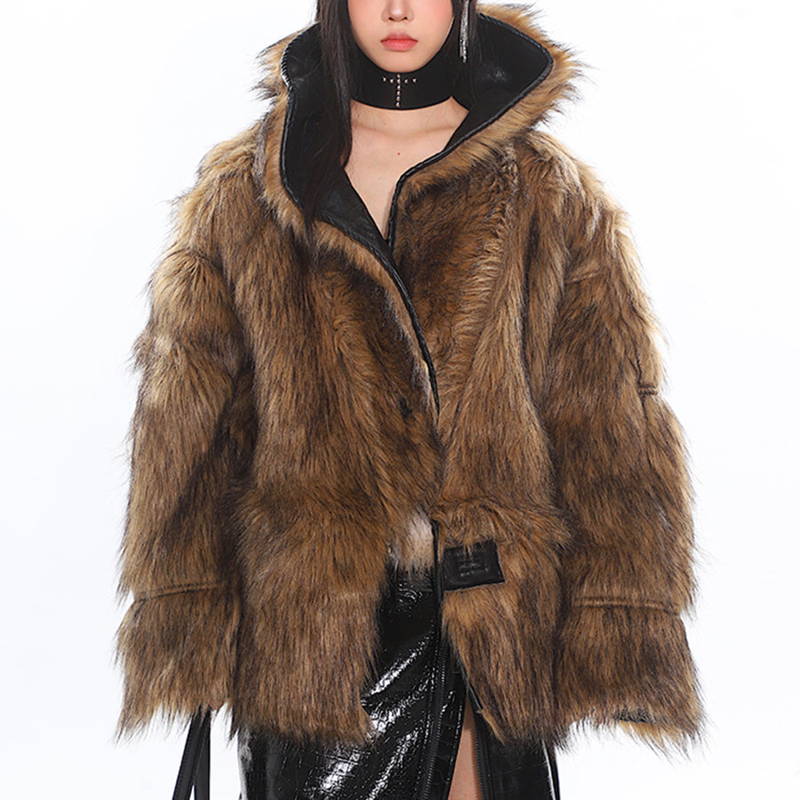 Boogzel Apparel Crime Time Reversible Fur Jacket
