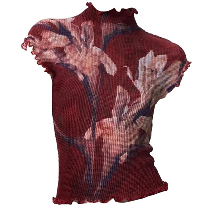 Boogzel Apparel Crimson Bloom Mesh Top