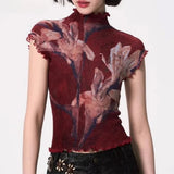 Boogzel Apparel Crimson Bloom Mesh Top, view 2