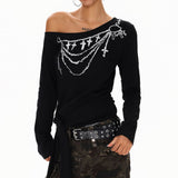 Boogzel Apparel Cross Chain Print One-Shoulder Top, view 2
