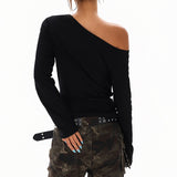 Boogzel Apparel Cross Chain Print One-Shoulder Top, view 4