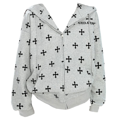 Boogzel Apparel Cross Print Zip Up Hoodie