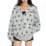 Boogzel Apparel Cross Print Zip Up Hoodie, view 6