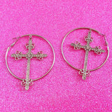 Boogzel Apparel Crystal Cross Hoop Earrings, view 2