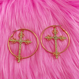 Boogzel Apparel Crystal Cross Hoop Earrings, view 3