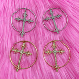 Boogzel Apparel Crystal Cross Hoop Earrings, view 4