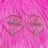 Boogzel Apparel Crystal Cross Hoop Earrings, view 5
