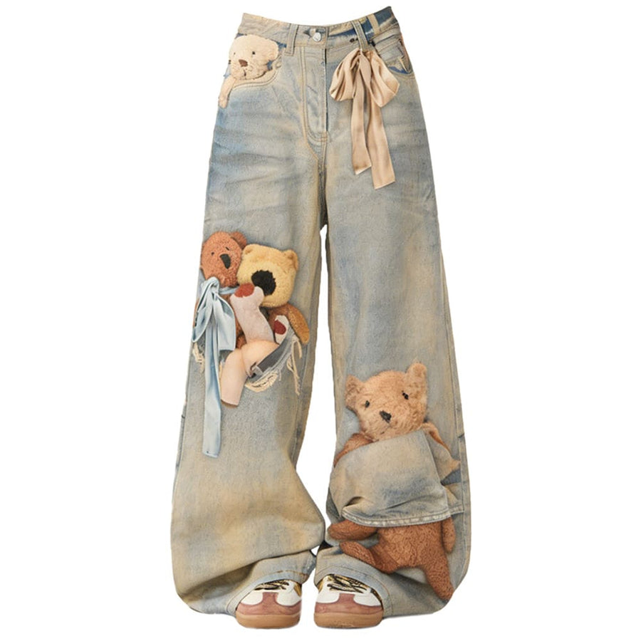 Boogzel Apparel Cute Bears Print Baggy Jeans