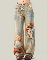 Boogzel Apparel Cute Bears Print Baggy Jeans, view 2