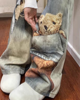Boogzel Apparel Cute Bears Print Baggy Jeans, view 5