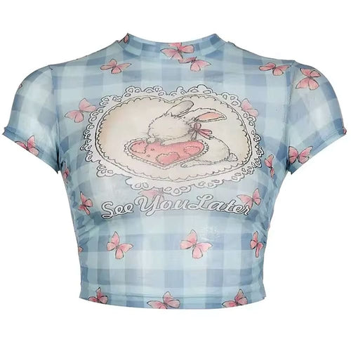 Boogzel Apparel Cute Bunny Print Mesh Top