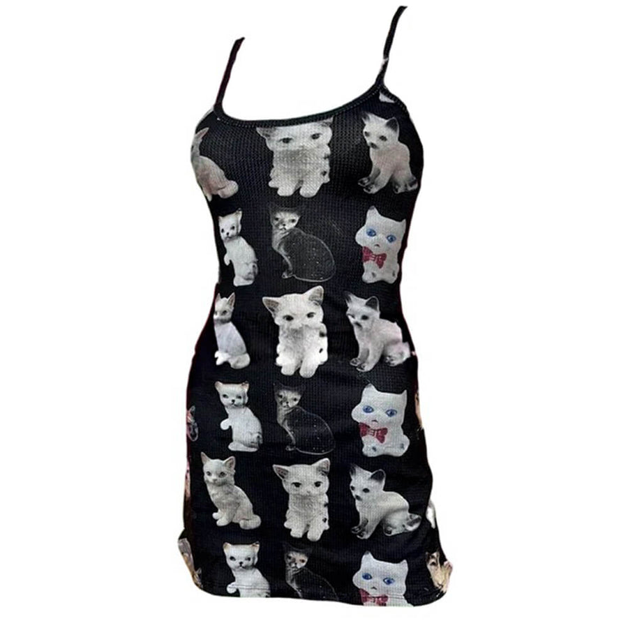 Boogzel Apparel Cute Cats Print Y2K Mini Dress