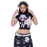 Boogzel Apparel Cute Lamb Print Y2K Baby Tee, view 2