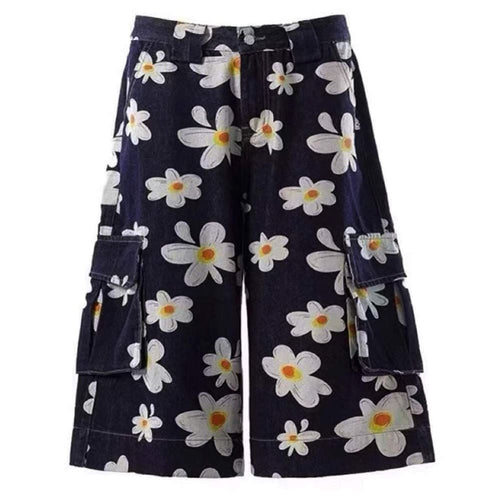 Boogzel Apparel Daisy Print Wide Leg Cargo Shorts