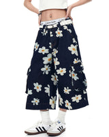 Boogzel Apparel Daisy Print Wide Leg Cargo Shorts, view 3