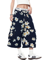 Boogzel Apparel Daisy Print Wide Leg Cargo Shorts, view 5
