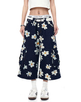 Boogzel Apparel Daisy Print Wide Leg Cargo Shorts, view 6