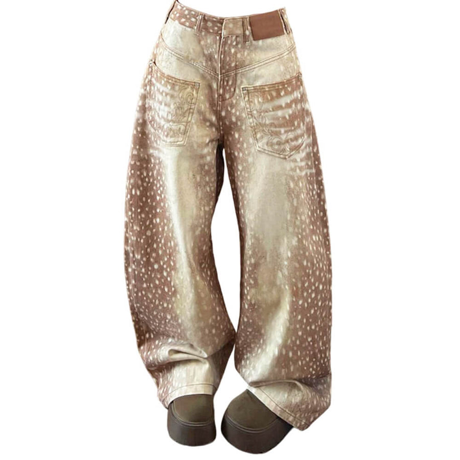 Boogzel Apparel Deer Print Wide Leg Jeans