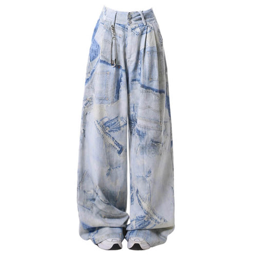 Boogzel Apparel Denim Effect Print Trousers