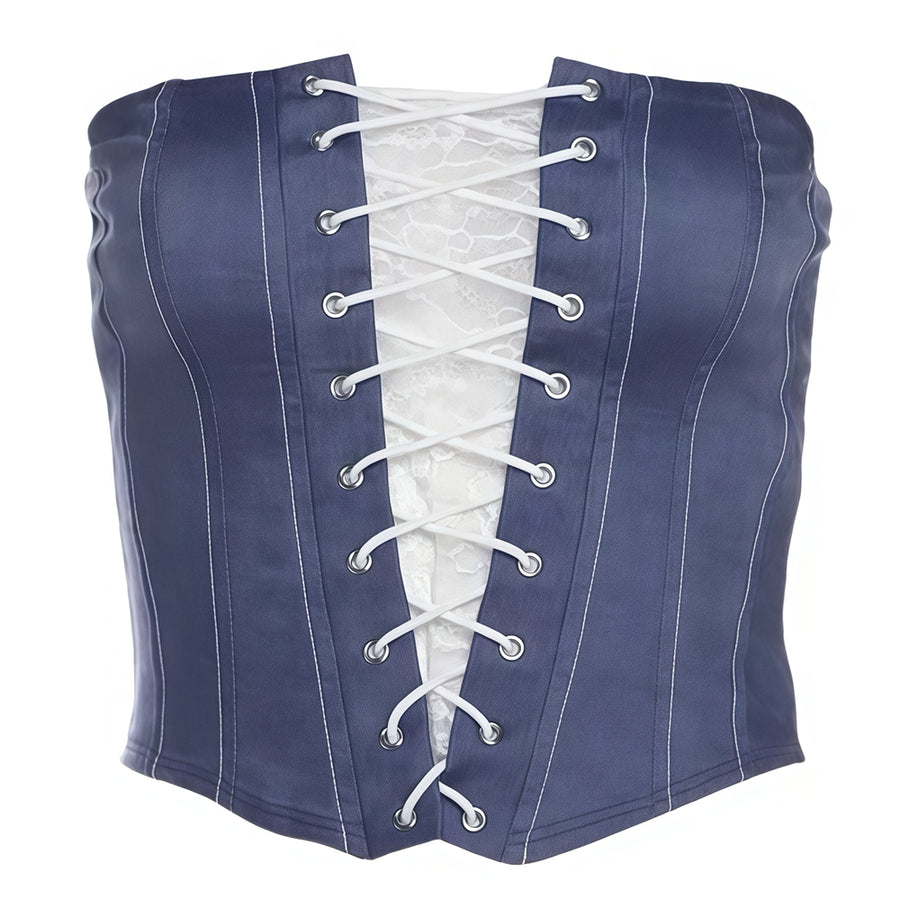 Boogzel Apparel Denim Lace-Up Corset Tube Top