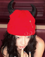 Boogzel Apparel Devil Horns Knit Beanie Hat, view 3