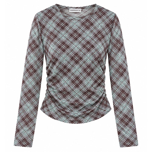 Boogzel Apparel Diagonal Plaid Long Sleeve Mesh Top