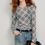 Boogzel Apparel Diagonal Plaid Long Sleeve Mesh Top, view 3