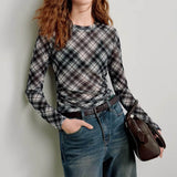Boogzel Apparel Diagonal Plaid Long Sleeve Mesh Top, view 6