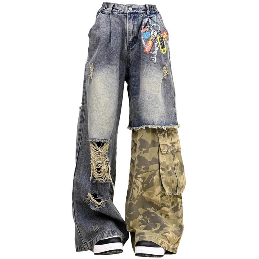 Boogzel Apparel Distressed Camouflage Patchwork Jeans