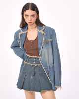 Boogzel Apparel Distressed Denim Blazer in Blue, view 3