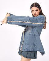 Boogzel Apparel Distressed Denim Blazer in Blue, view 6