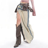 Boogzel Apparel Distressed Denim Maxi Skirt, view 3