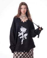 Boogzel Apparel Distressed Rose Print Sweater, view 2