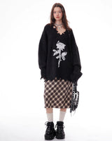 Boogzel Apparel Distressed Rose Print Sweater, view 3