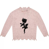 Boogzel Apparel Distressed Rose Print Sweater, view 6