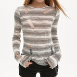 Boogzel Apparel Distressed Striped Knit Sweater, view 3