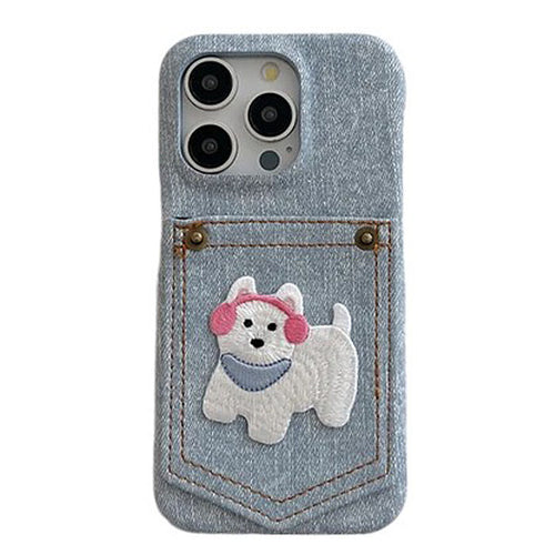 Boogzel Apparel Dog Embroidered Denim iPhone Case