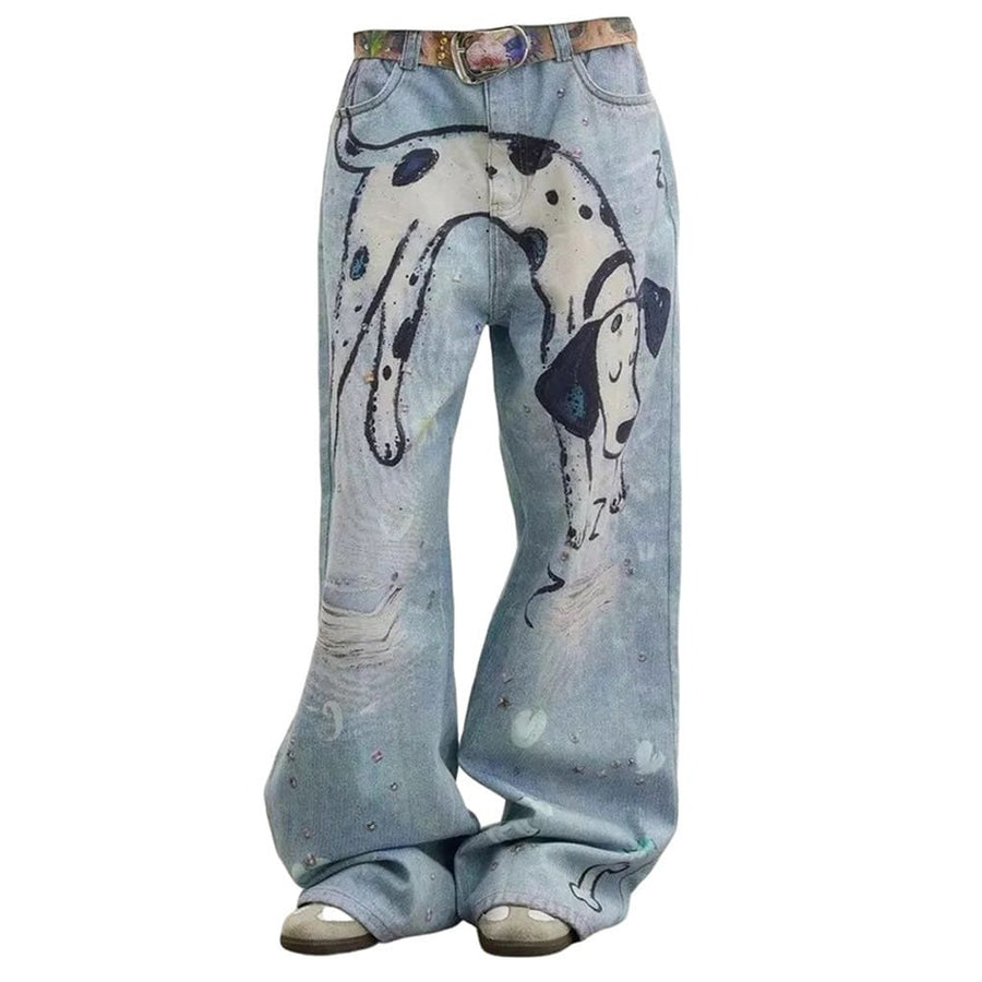 Boogzel Apparel Dog Print Wide Leg Jeans