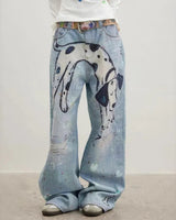 Boogzel Apparel Dog Print Wide Leg Jeans, view 2