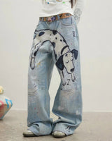 Boogzel Apparel Dog Print Wide Leg Jeans, view 3