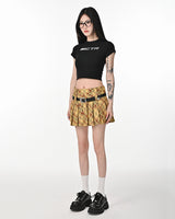 Boogzel Apparel Double Belt Plaid Pleated Skirt in Yellow, view 2