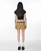 Boogzel Apparel Double Belt Plaid Pleated Skirt in Yellow, view 3