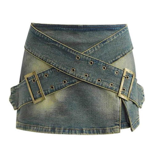 Boogzel Apparel Double Buckle Denim Mini Skirt